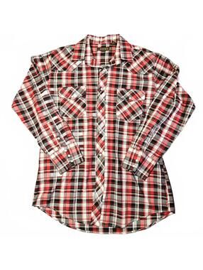 Roper Red Black White Plaid Pearl Snap Western Shirt Long Sleeve Cowboy EUC